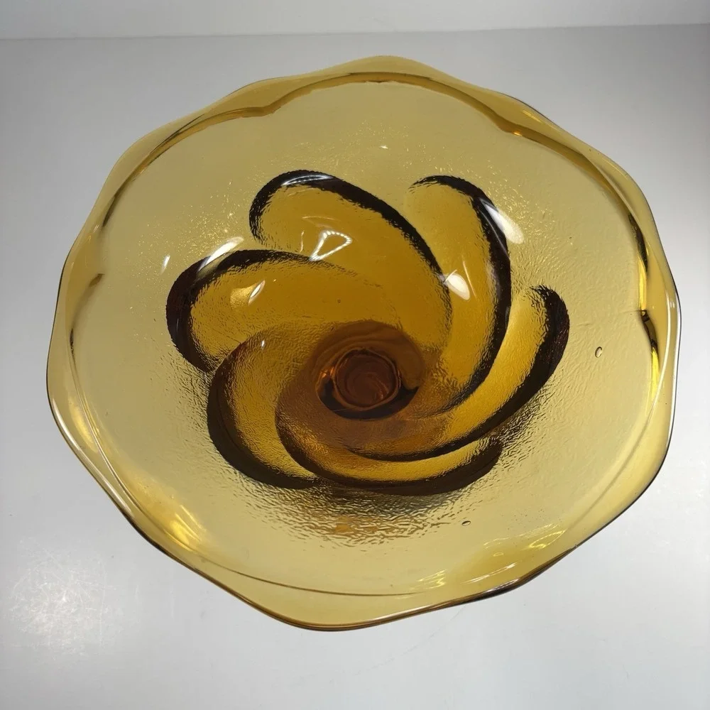 amber Textured  glass pedestal Bowl Compote Fruit Bowl Decorative Centerpiece